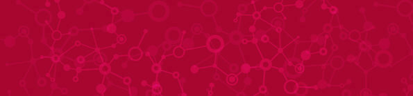 Wharton_iStock-486840834 A pattern of interconnected circles and lines on a red background, resembling a molecular or network structure.